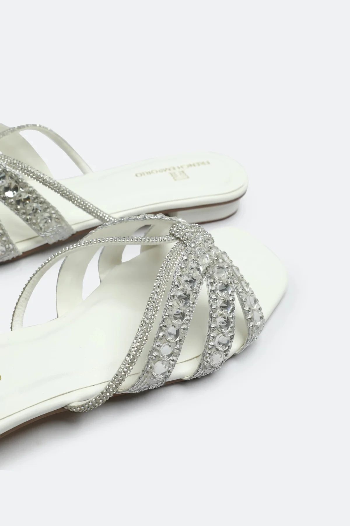 White Crystal Bow Slides Slippers - view 2