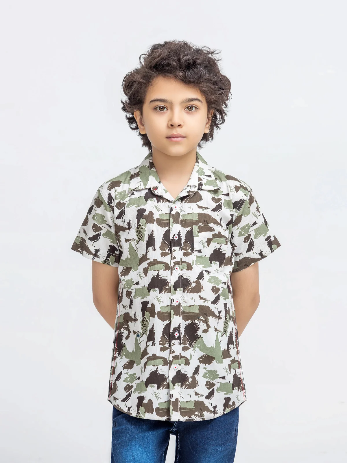 Boy's White & Green Shirt - EBTS5-27679
