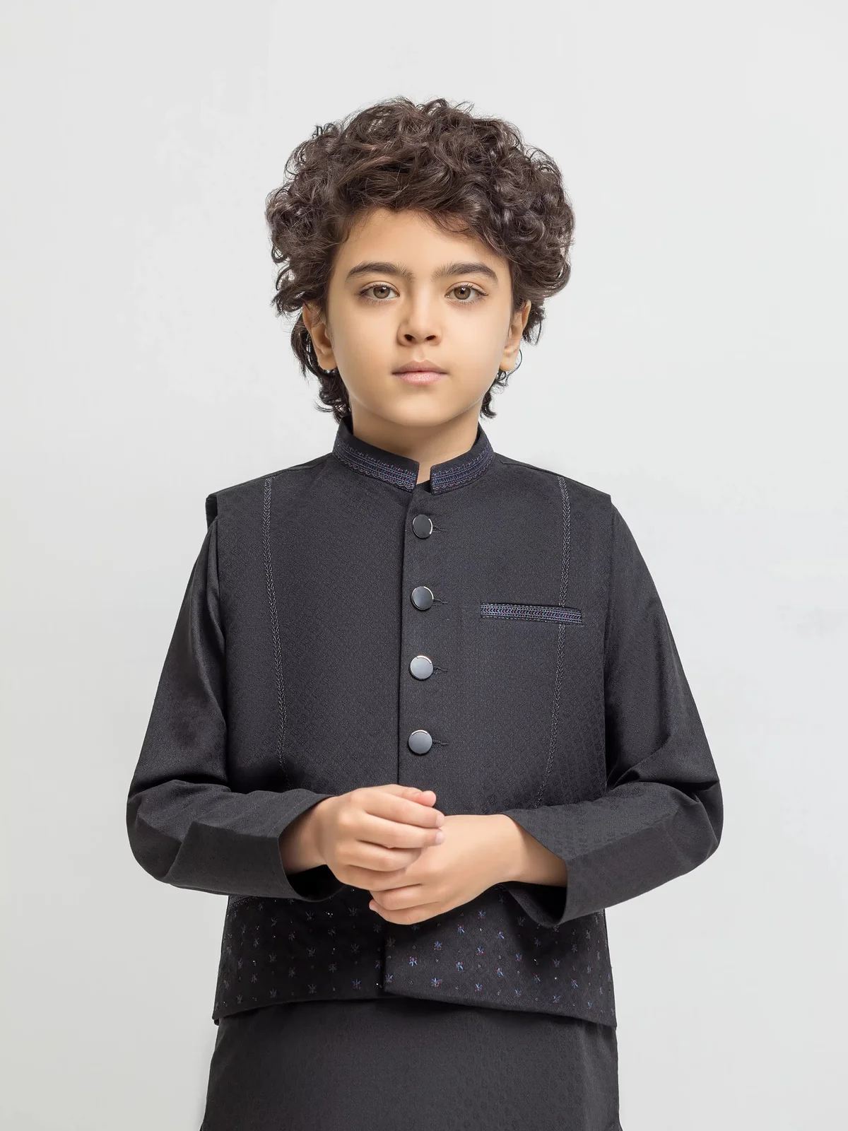 Boy's Black Waist Coat Suit - ECBTWCS6-101 - view 2