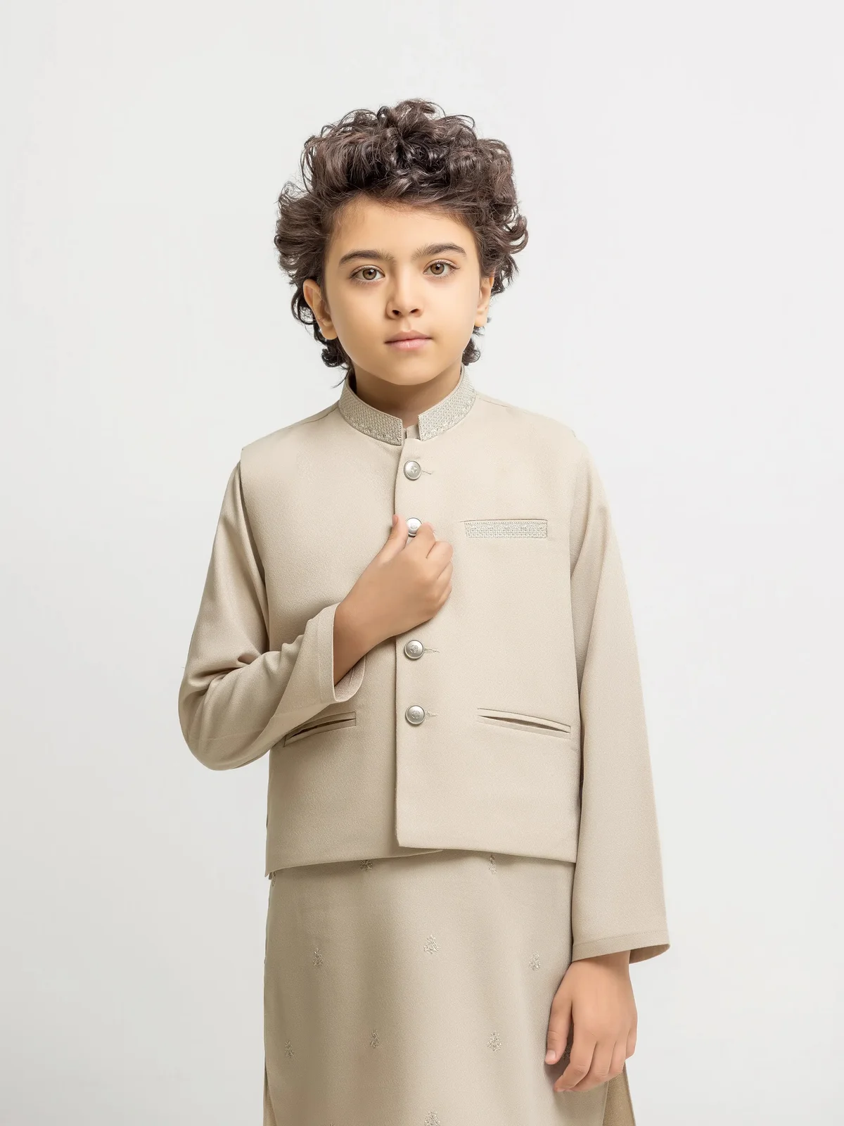 Boy's Light Beige Waist Coat Suit - ECBTWCS6-107 - view 2