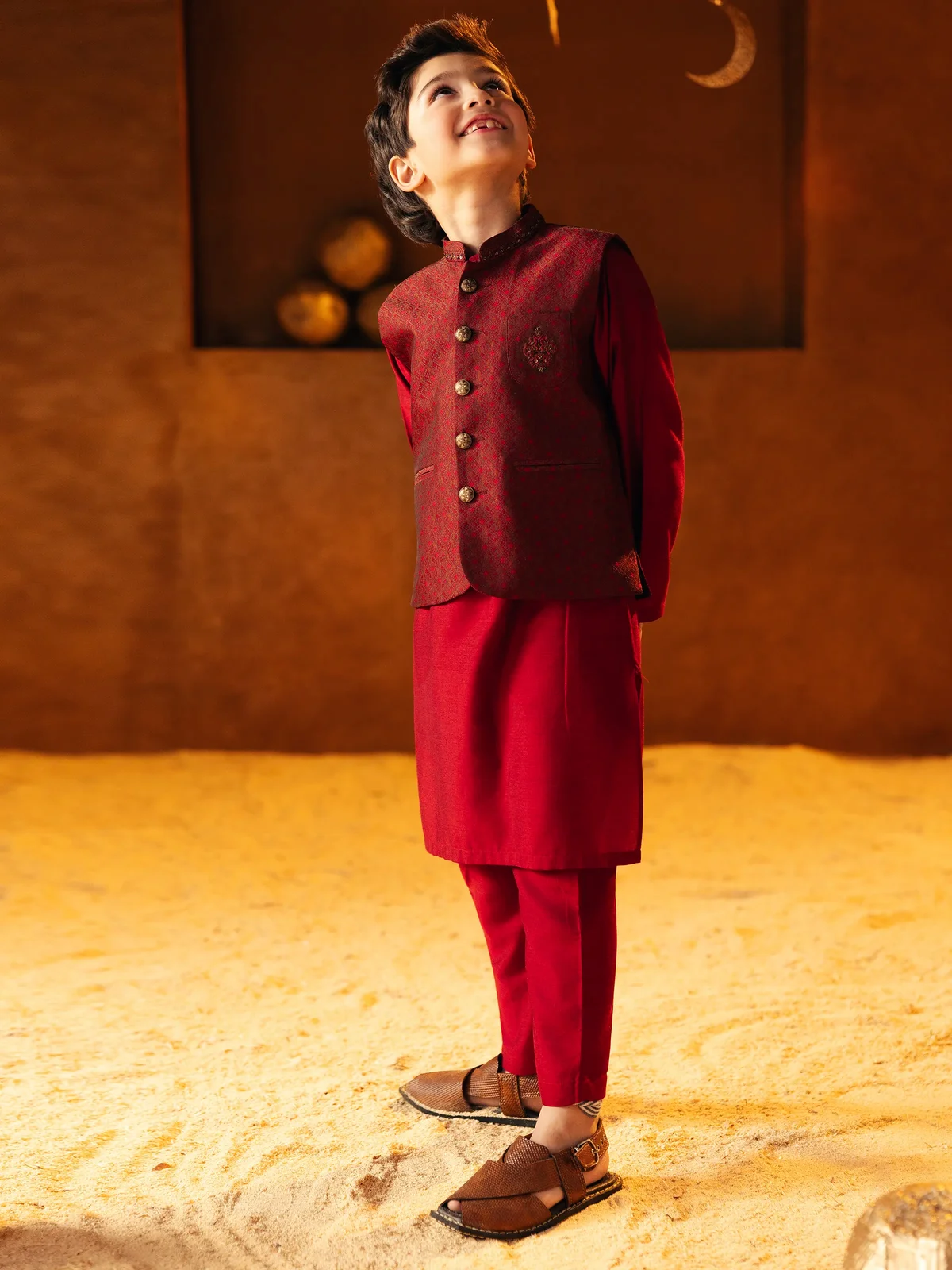 Boy's Red Waist Coat Suit - EBTWCSC5-031 - view 4