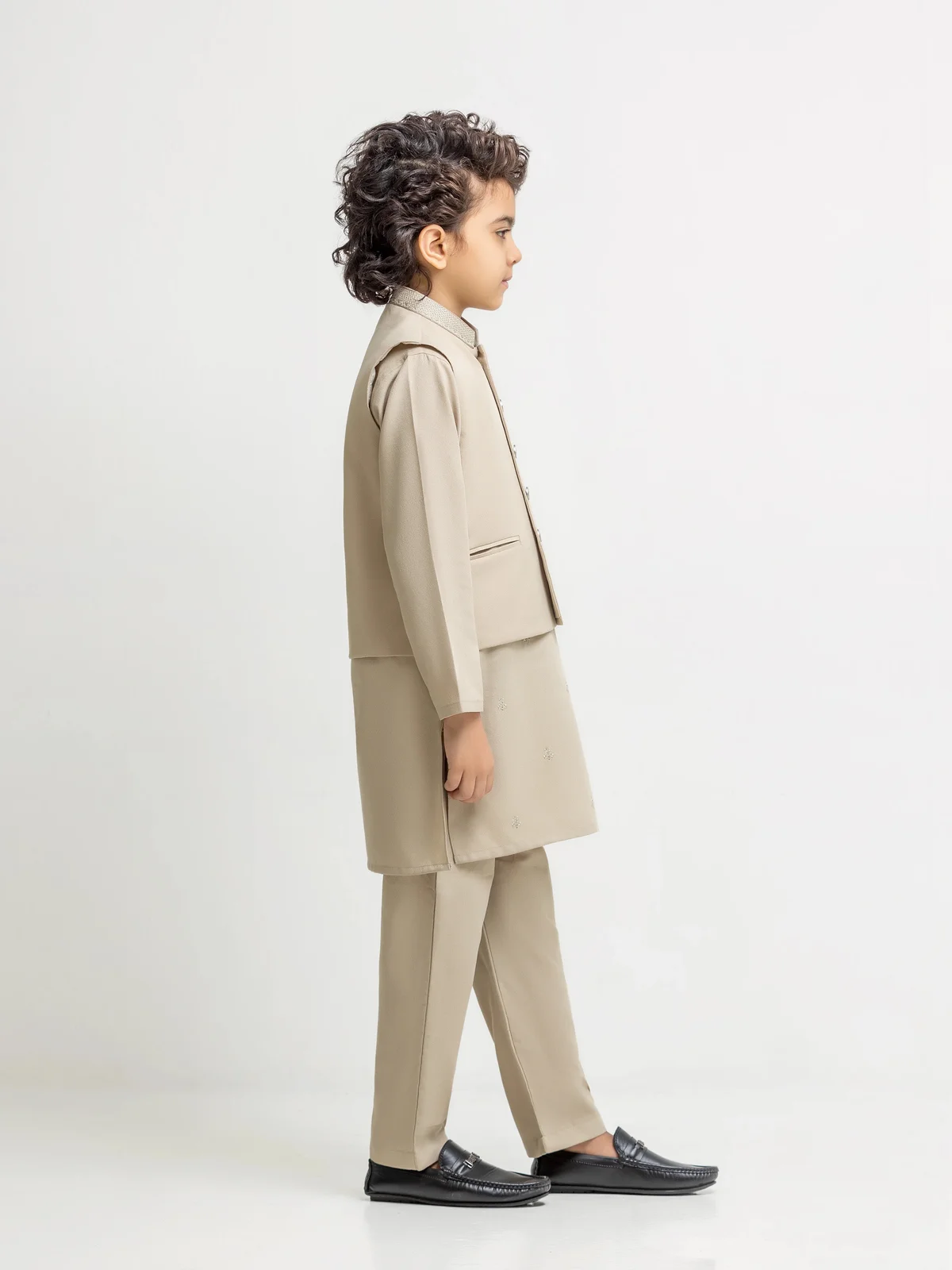 Boy's Light Beige Waist Coat Suit - ECBTWCS6-107 - view 4
