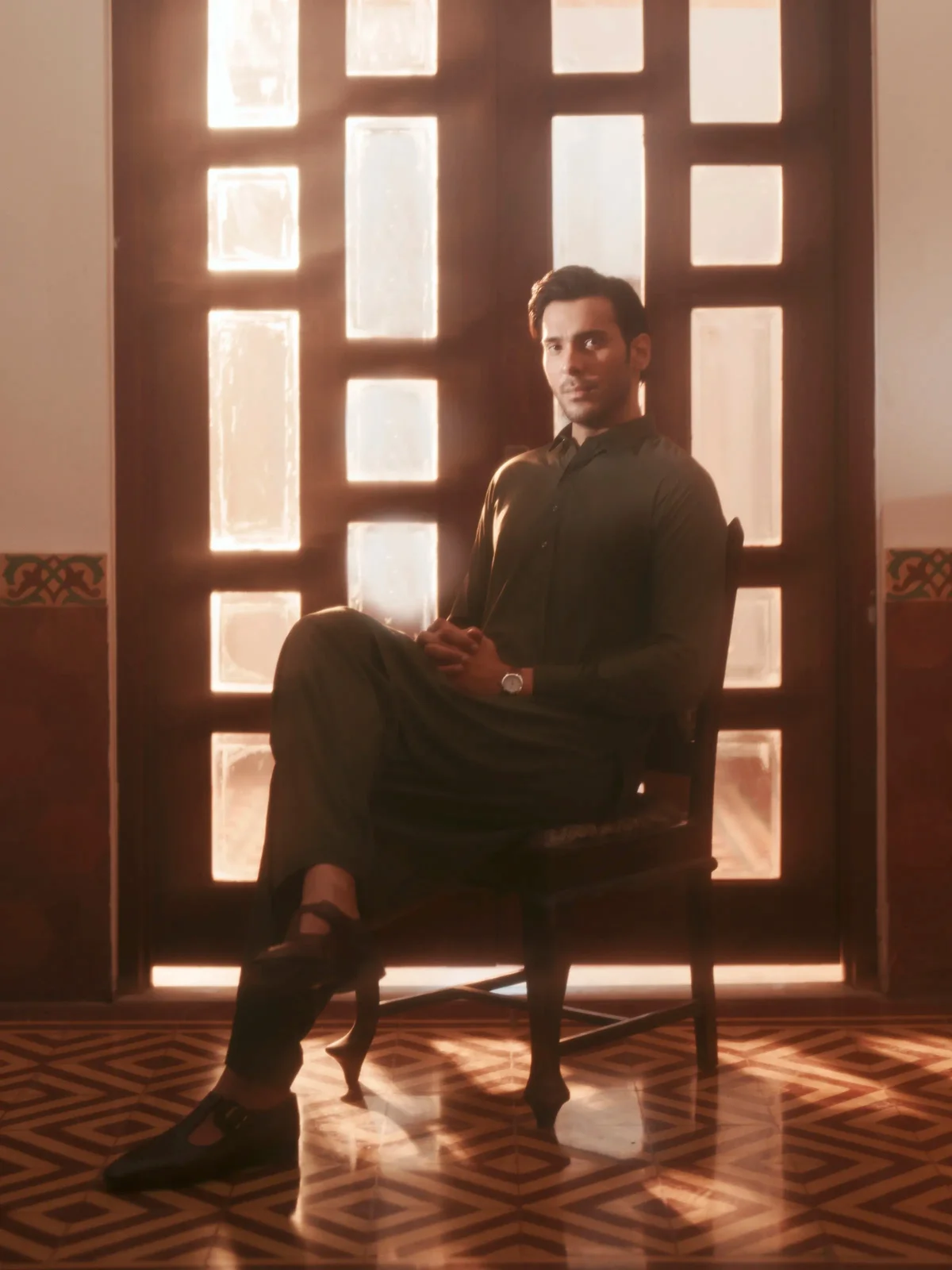 Men's Olive Green Shalwar Kameez - EMTKST5-99632 - view 3