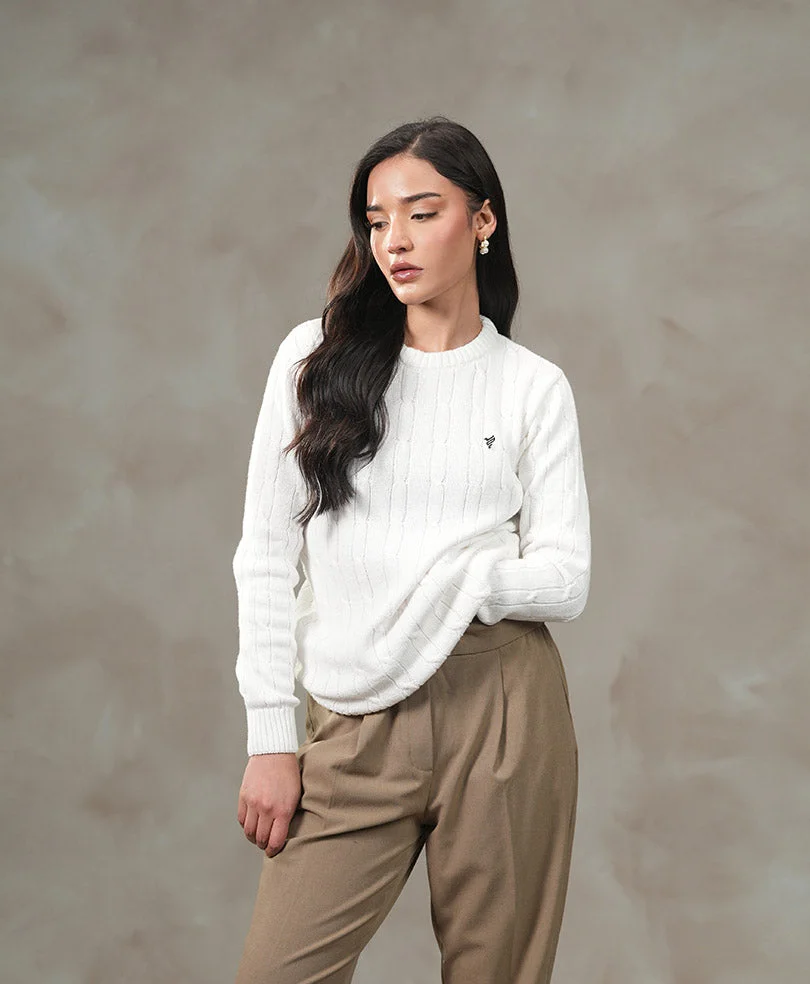 White Cable Knit Sweater (Women) - view 4