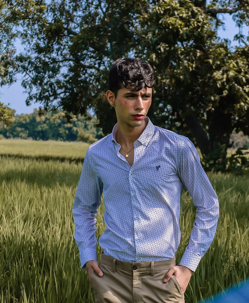 Yellow and Blue Printed Shirt (Slim Fit) - view 3