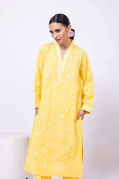 Embroidered Cross Slub Broshia Kurta - 25-W02iB-04TA-VG_MULTI