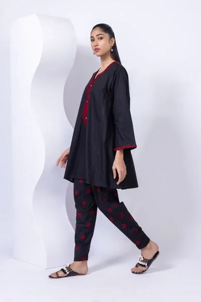 Embroidered Crosshatch Poplin Pants - 24-12E08-01BA-VG_MULTI