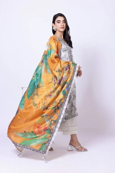 Printed Polyester Silk Dupatta - CSN08C-VG_MULTI