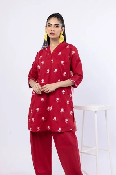 Embroidered Crosshatch Poplin Kurta - 25-07-7E1-06TA-VG_MULTI