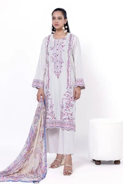 Embroidered Cambric Fabrics 3 Piece - AS2806A-VG_MULTI