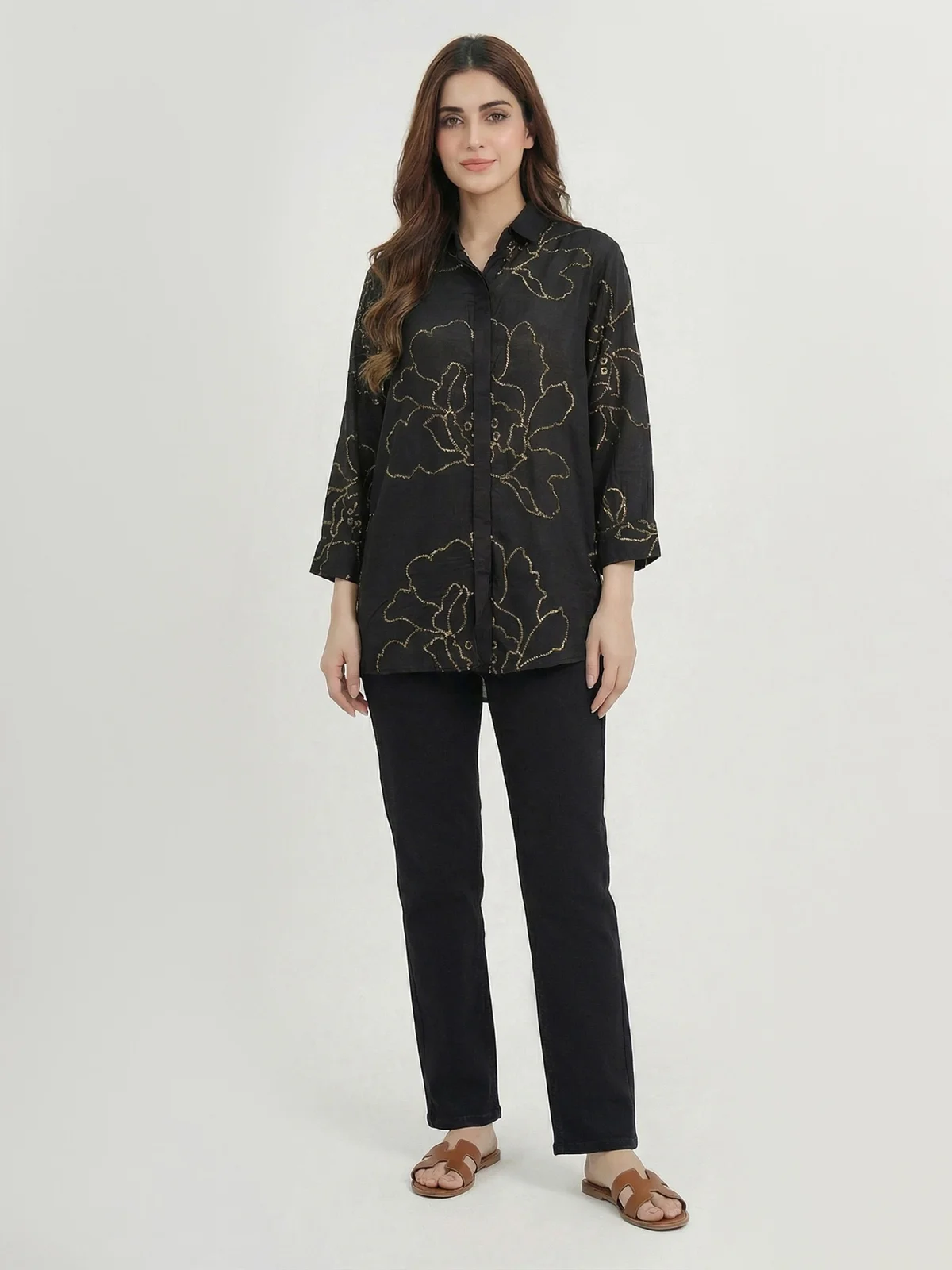 Raw Silk Top- Embroidered