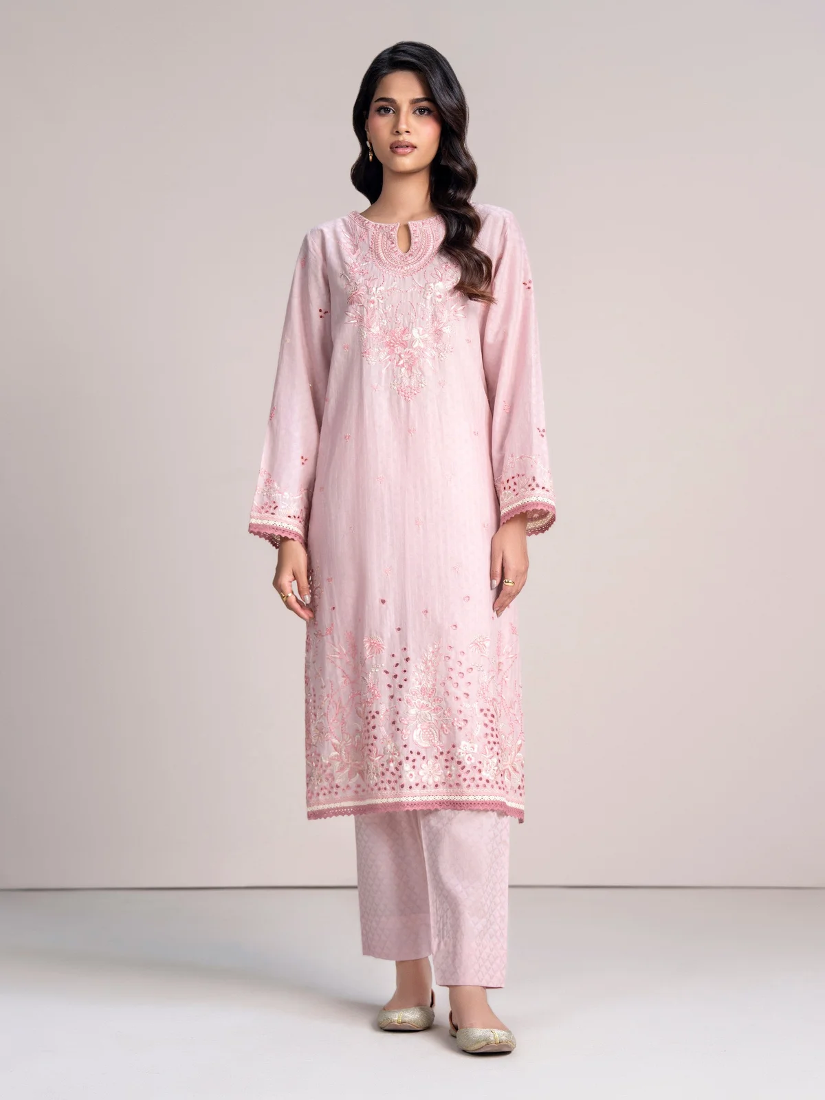 2 Piece Self Jacquard Suit- Embroidered (Pret)