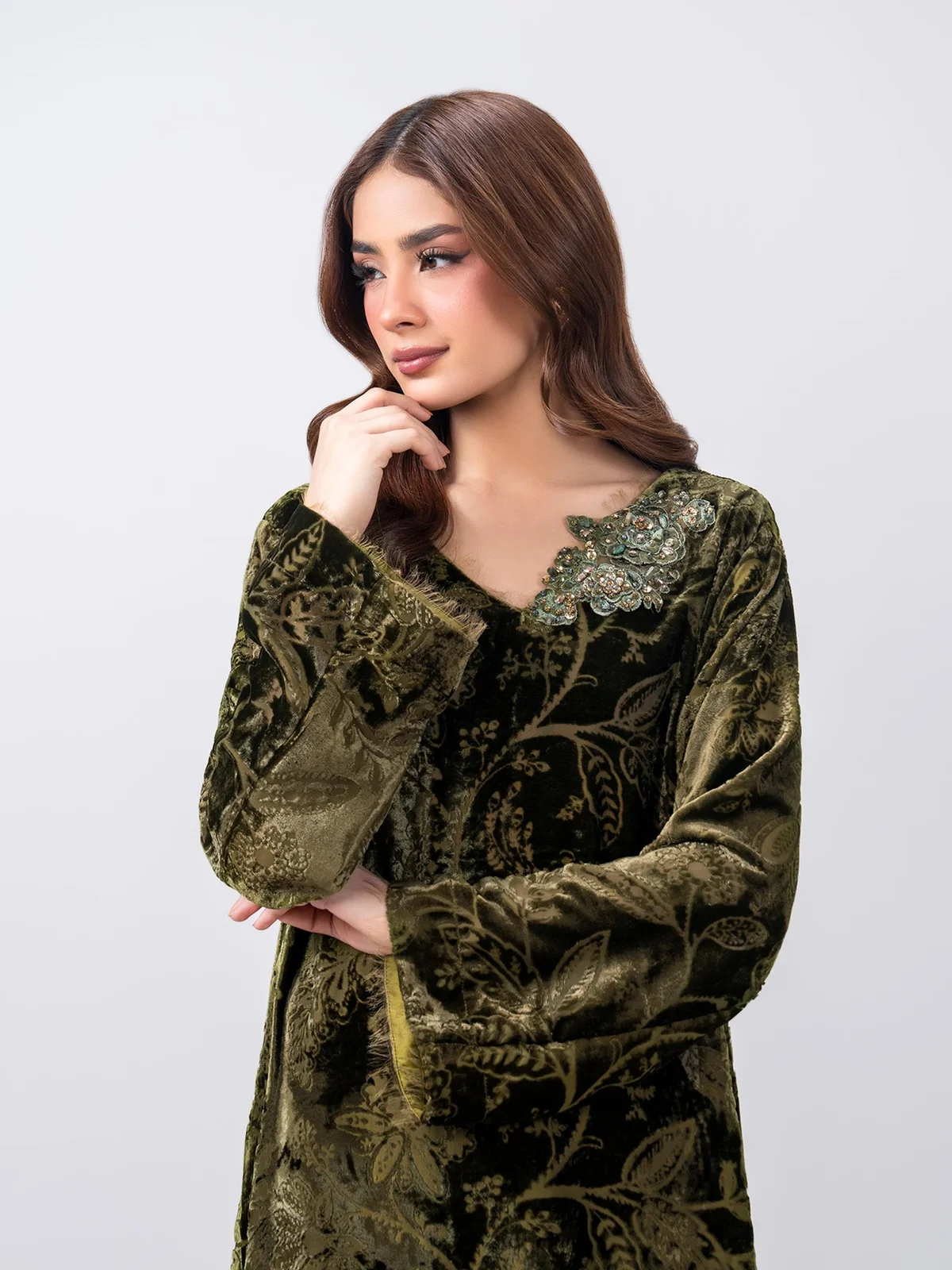 2 Piece Velvet Suit- Embroidered (Pret) - view 5