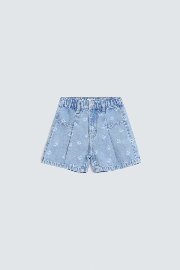 Denim Shorts With Laser Print