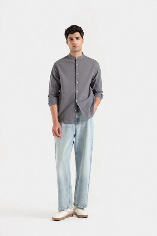 Mandarin Collar Shirt - F0785103 - Mid Grey