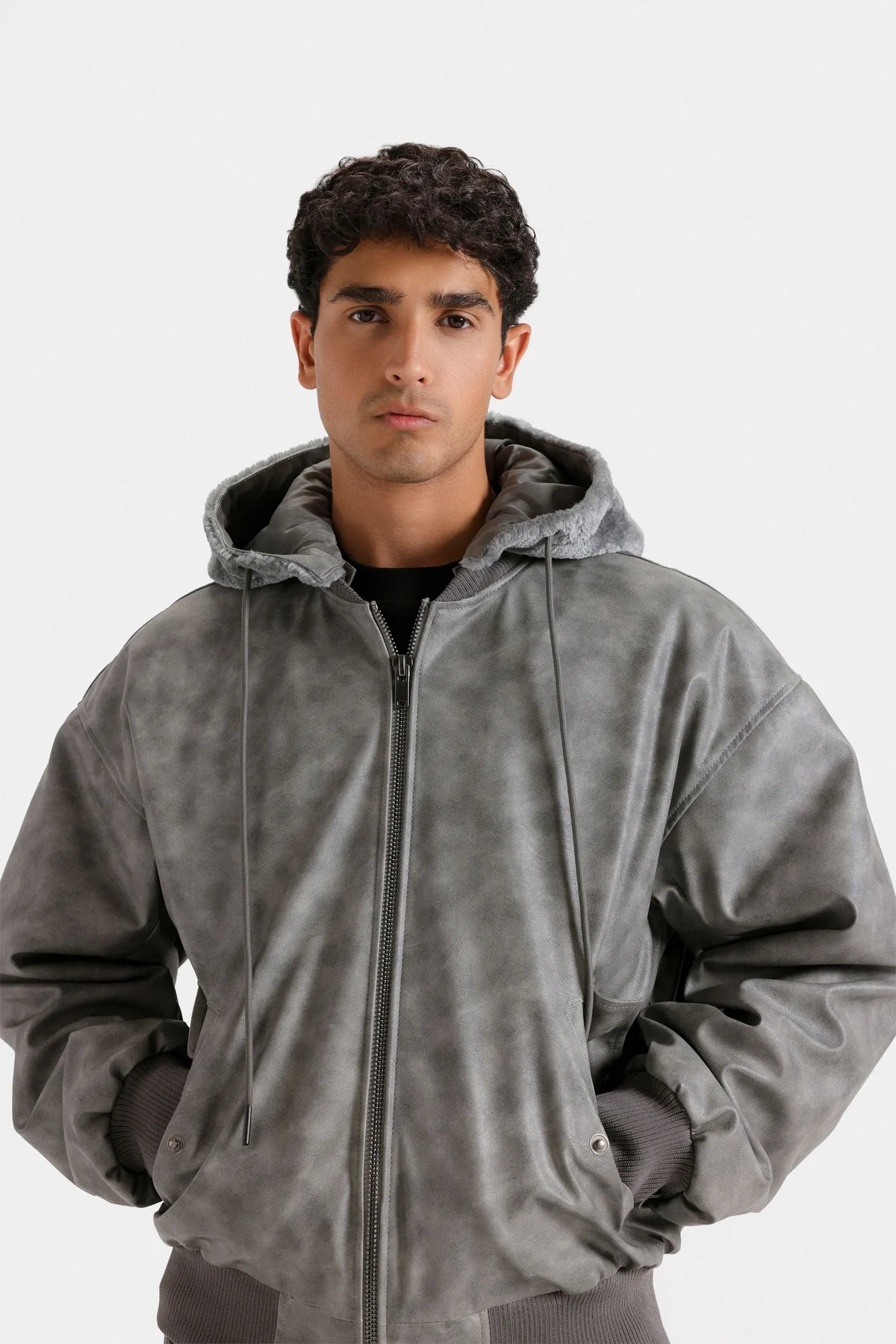 Washed-Out Faux Leather Jacket - view 2