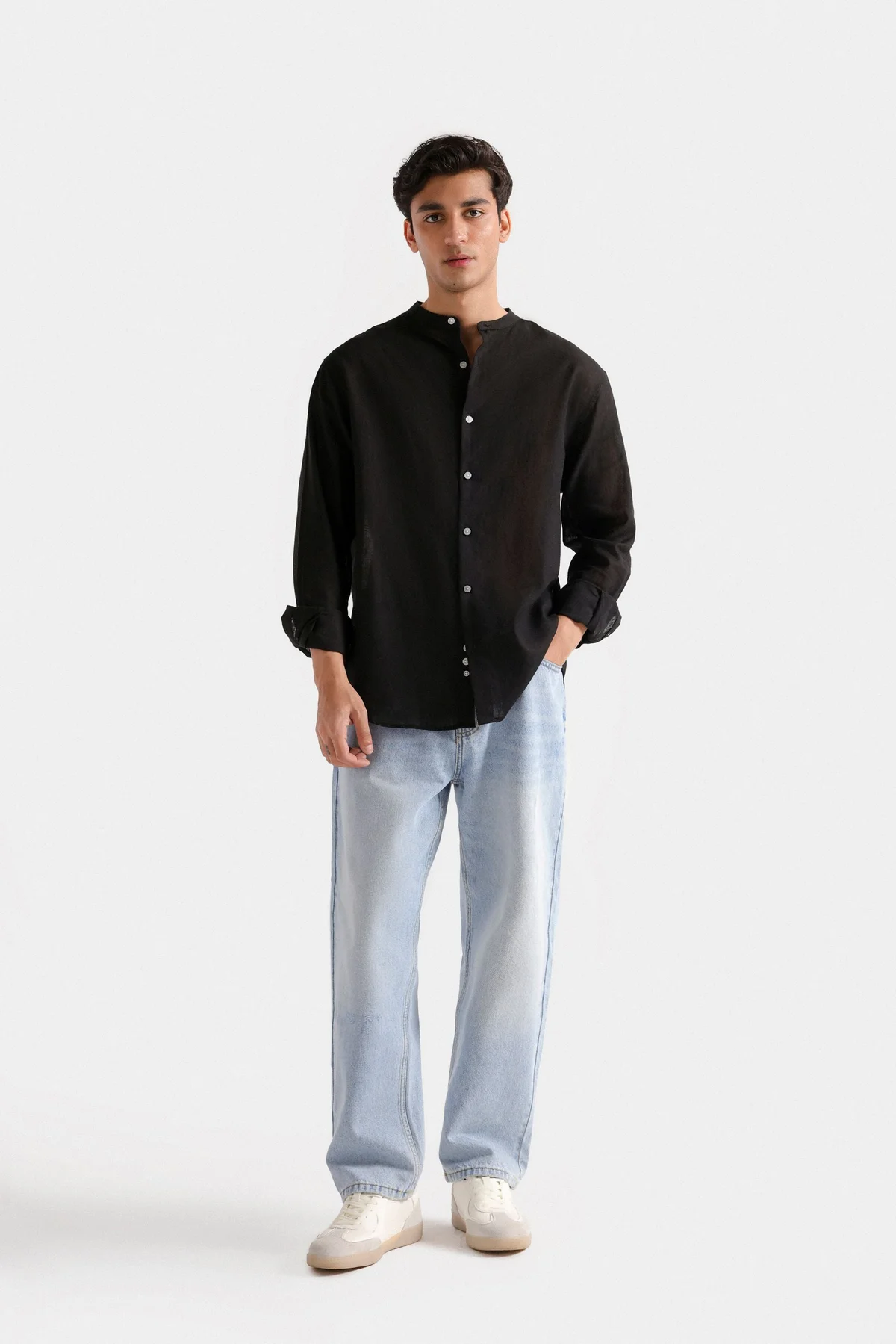 Mandarin Collar Shirt - F0785-103 - Regular Fit - Black