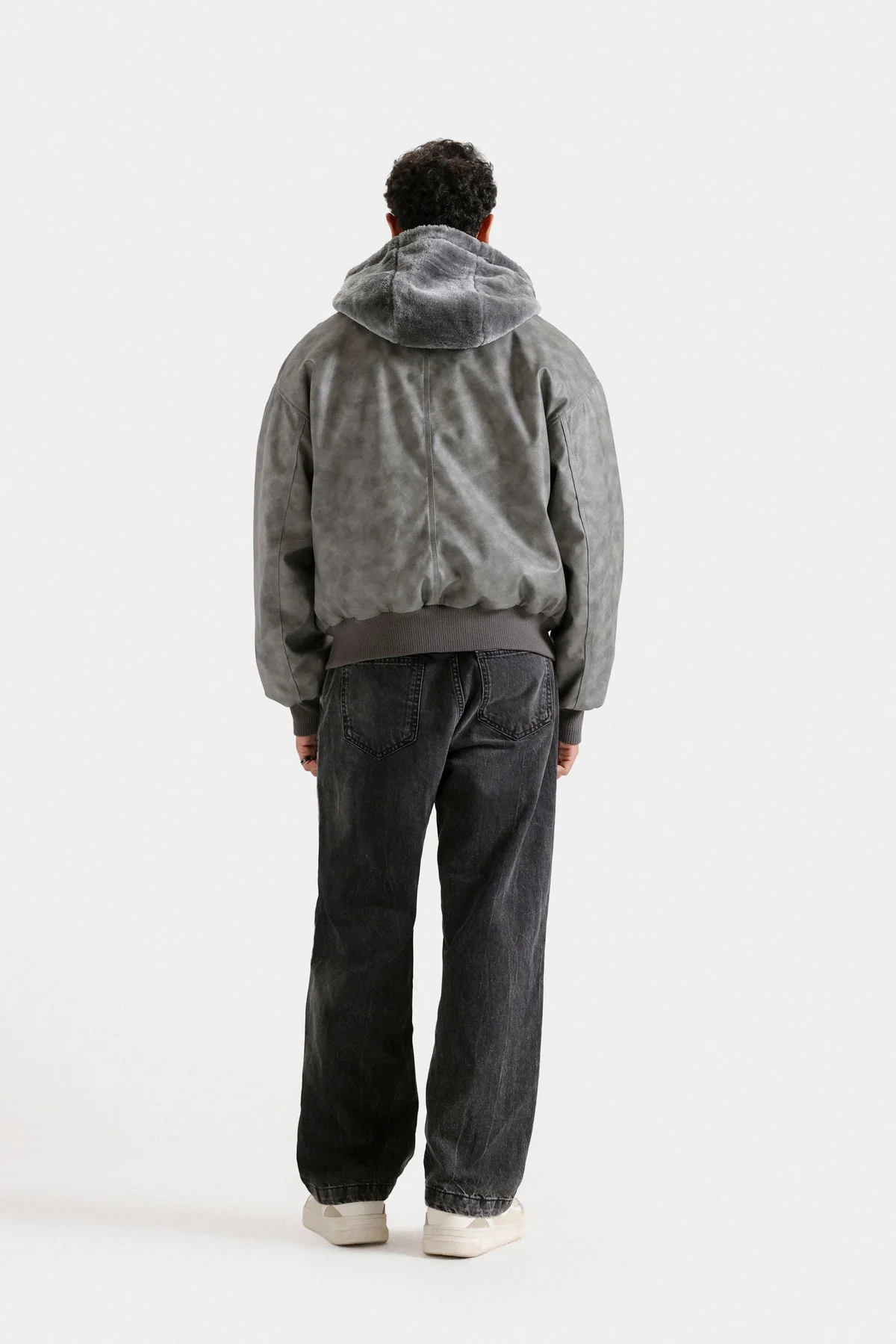 Washed-Out Faux Leather Jacket - view 4