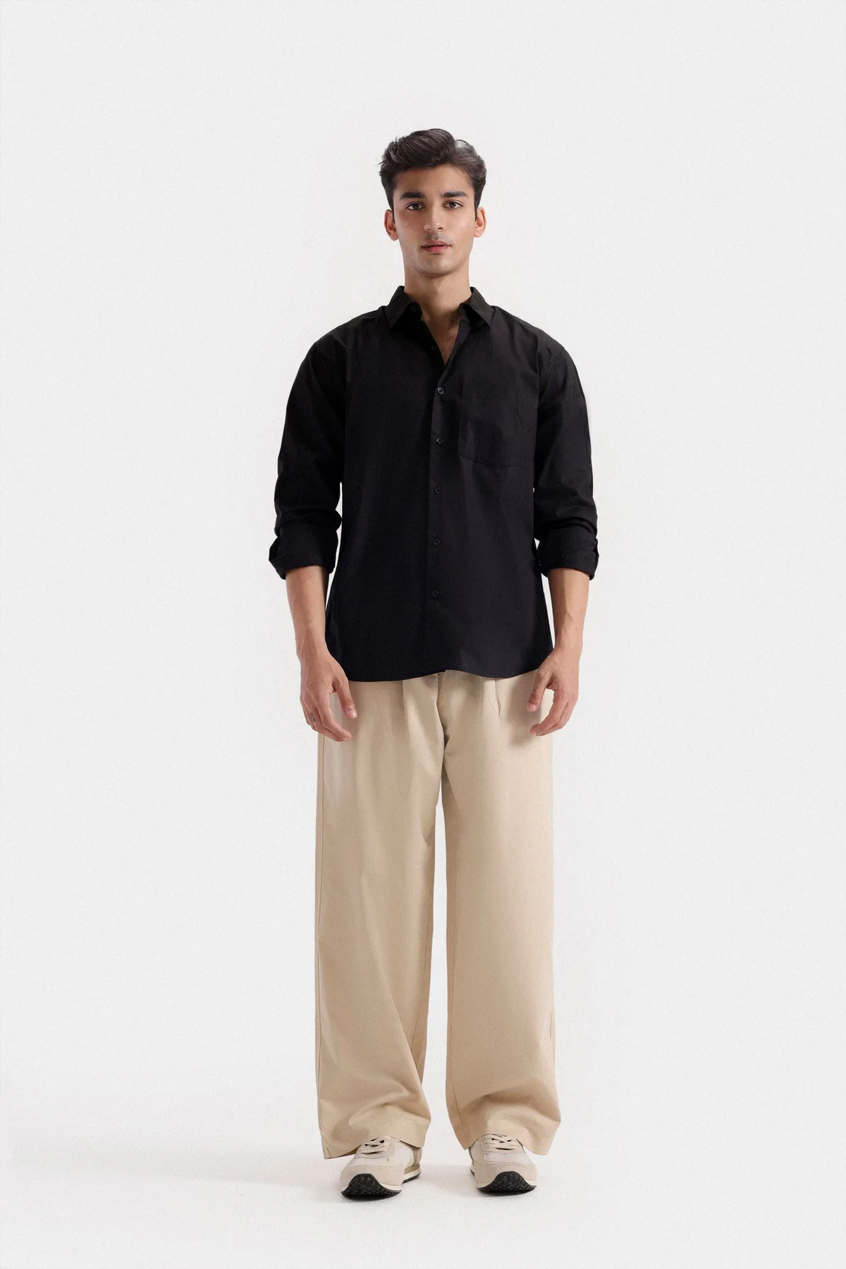 Basic Cotton Shirt - F0945-103 - Regular Fit - Black