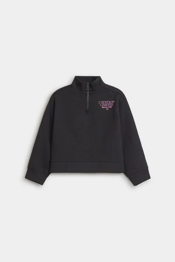 Cropped Quarter Zip-Up Sweatshirt