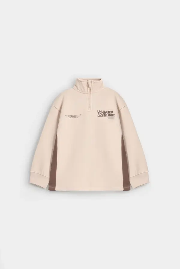 Quarter Zip-Up Slogan Print Sweatshirt