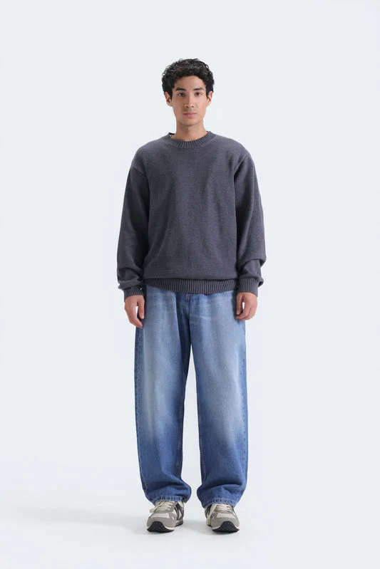 Basic Crew Neck Sweater - Regular Fit - Dark Grey Marl - F0171