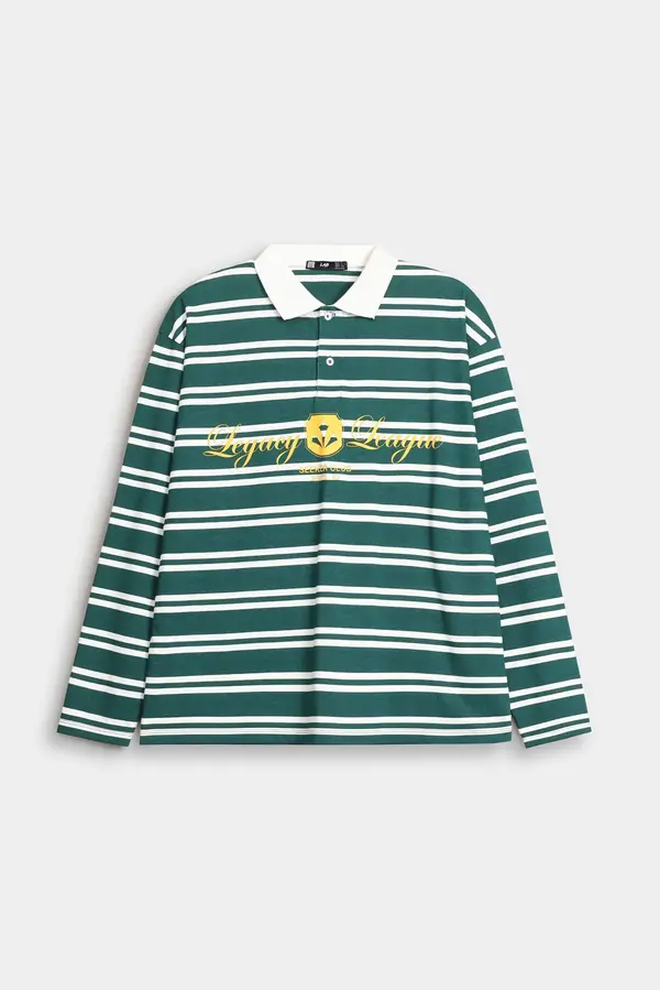 Slogan Print Striped Polo Shirt