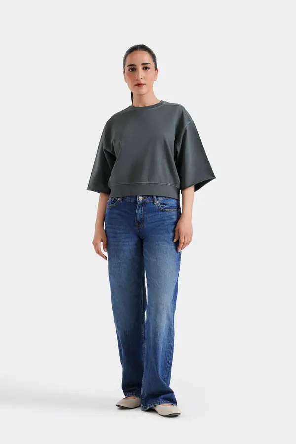 Super Cropped Cut and Sew Sweatshirt