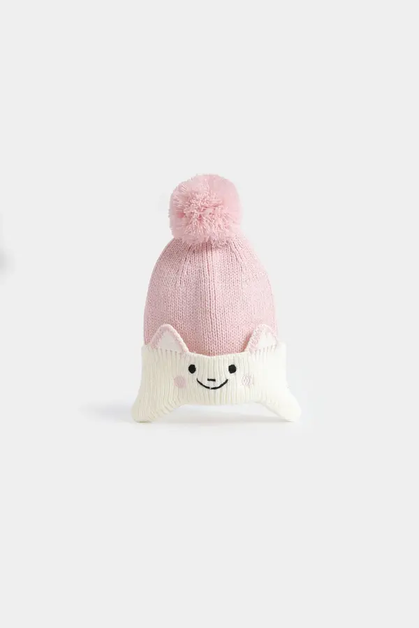 Embroidered Beanie With Pompom