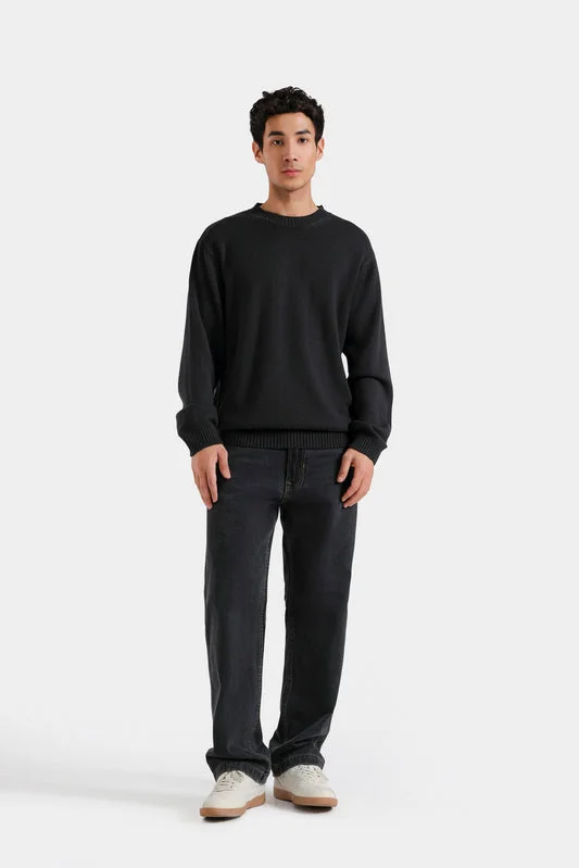 Basic Crew Neck Sweater - Regular Fit - Black - F0171