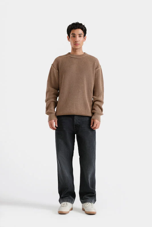 Basic Knitted Sweater - Relaxed Fit - Sand - F0168