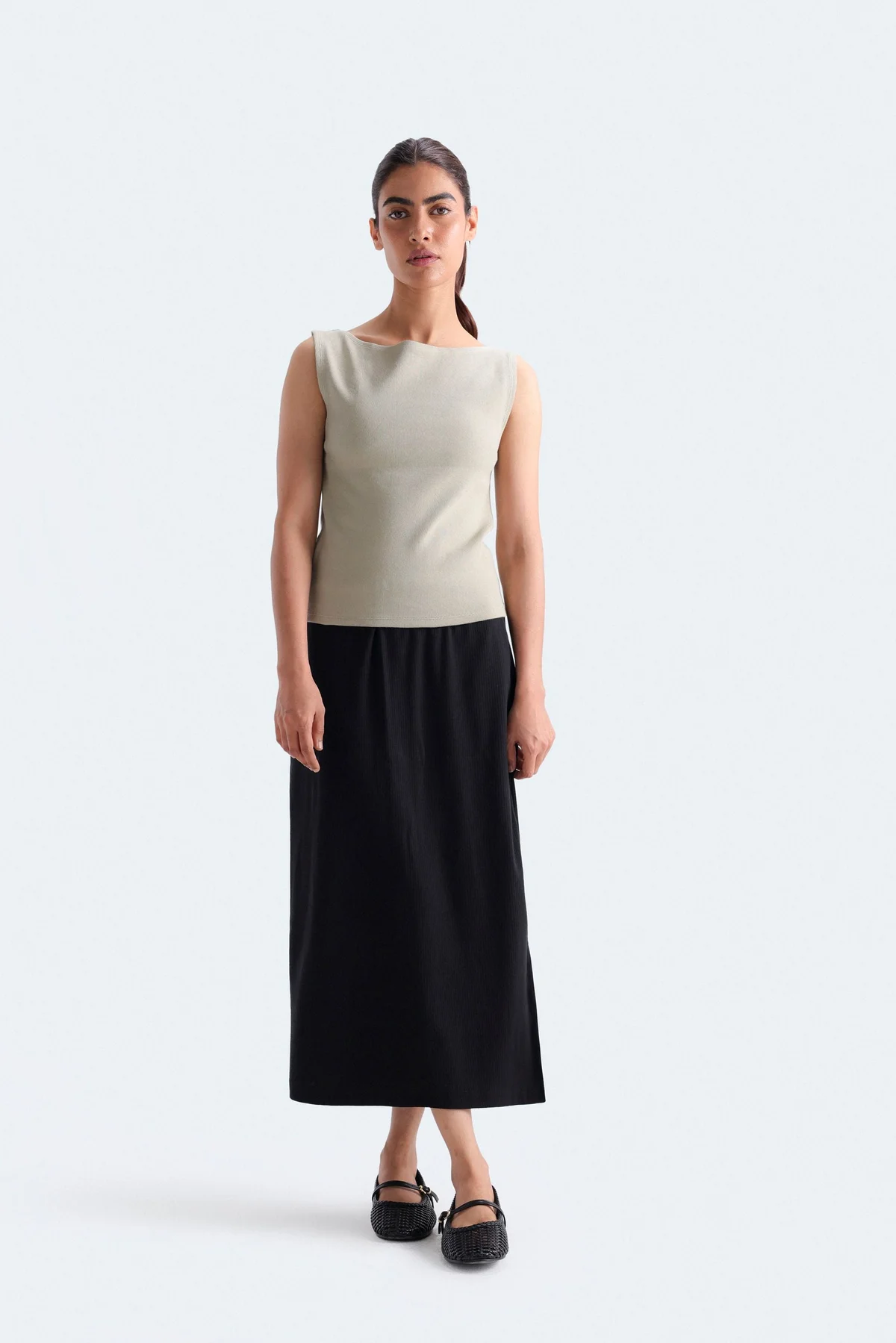 Ribbed Skirt With Side Slit