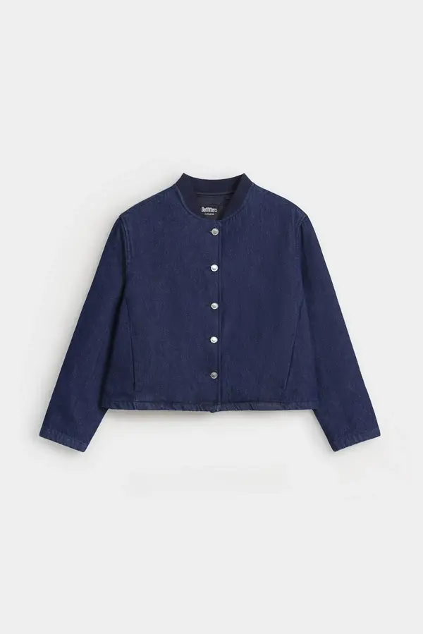 Cropped Quilted Denim Jacket