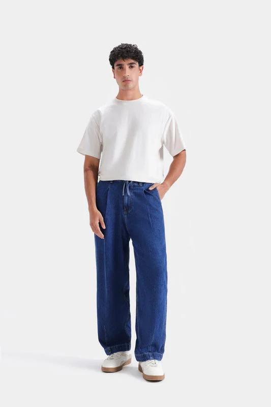 Baggy Fit Pleated Pants - Denim Blue - Baggy Fit - F0727109