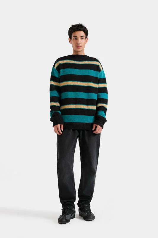 Knitted Striped Sweater - Relaxed Fit - Multi Color - F0157