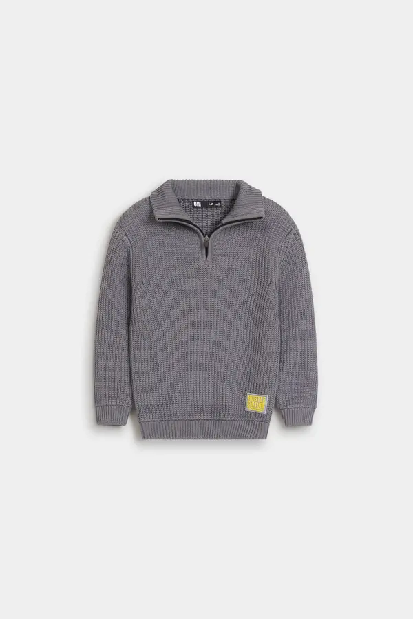 Quarter Zip-Up Sweater With Label Patch