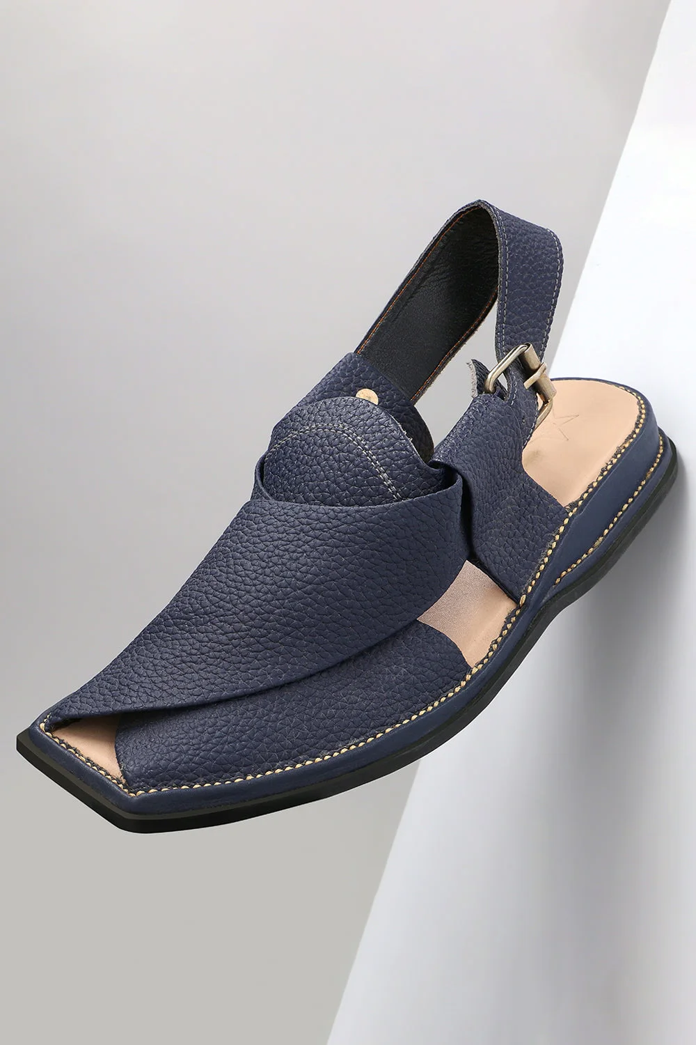Blue Textured leather Peshawari Chappals - view 4