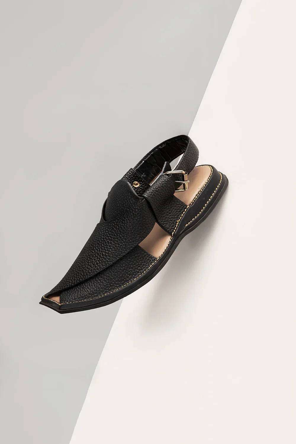 Black and Gold Textured Peshawari Sandal - view 3