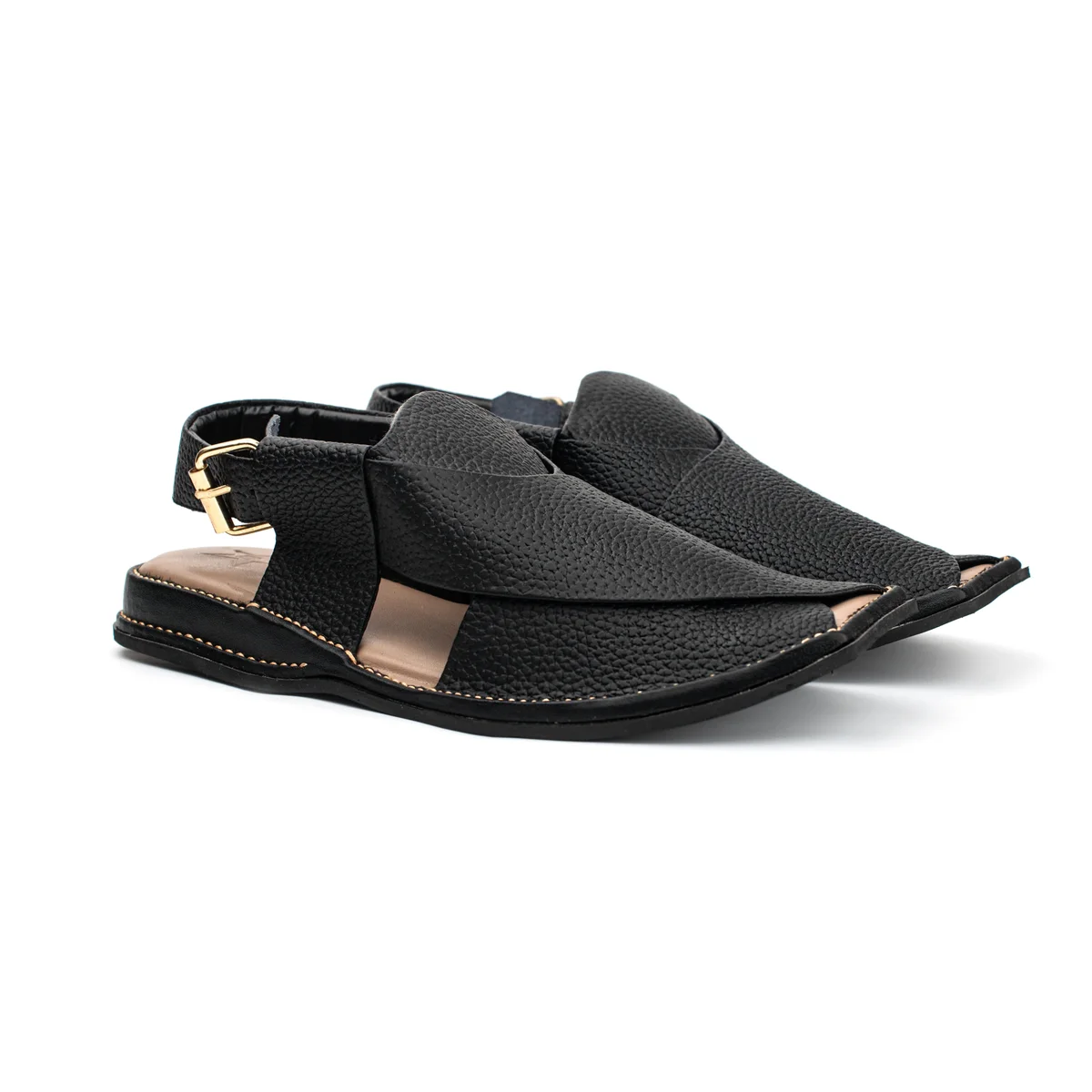 Black and Gold Textured Peshawari Sandal - view 2