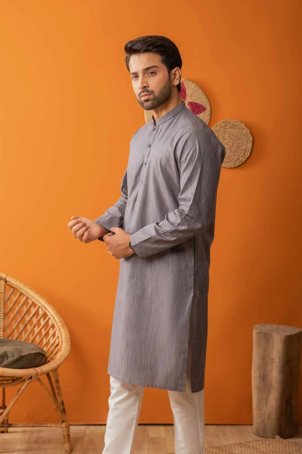 YARN DYED GRAY KURTA PAJAMA - view 3