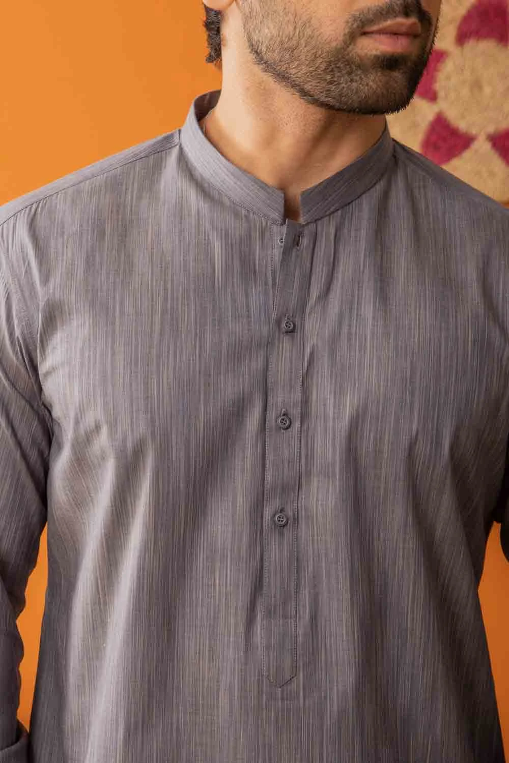 YARN DYED GRAY KURTA PAJAMA - view 4