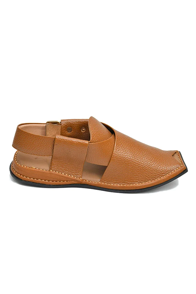 Camel Brown Textured Peshawari Chappals - view 5