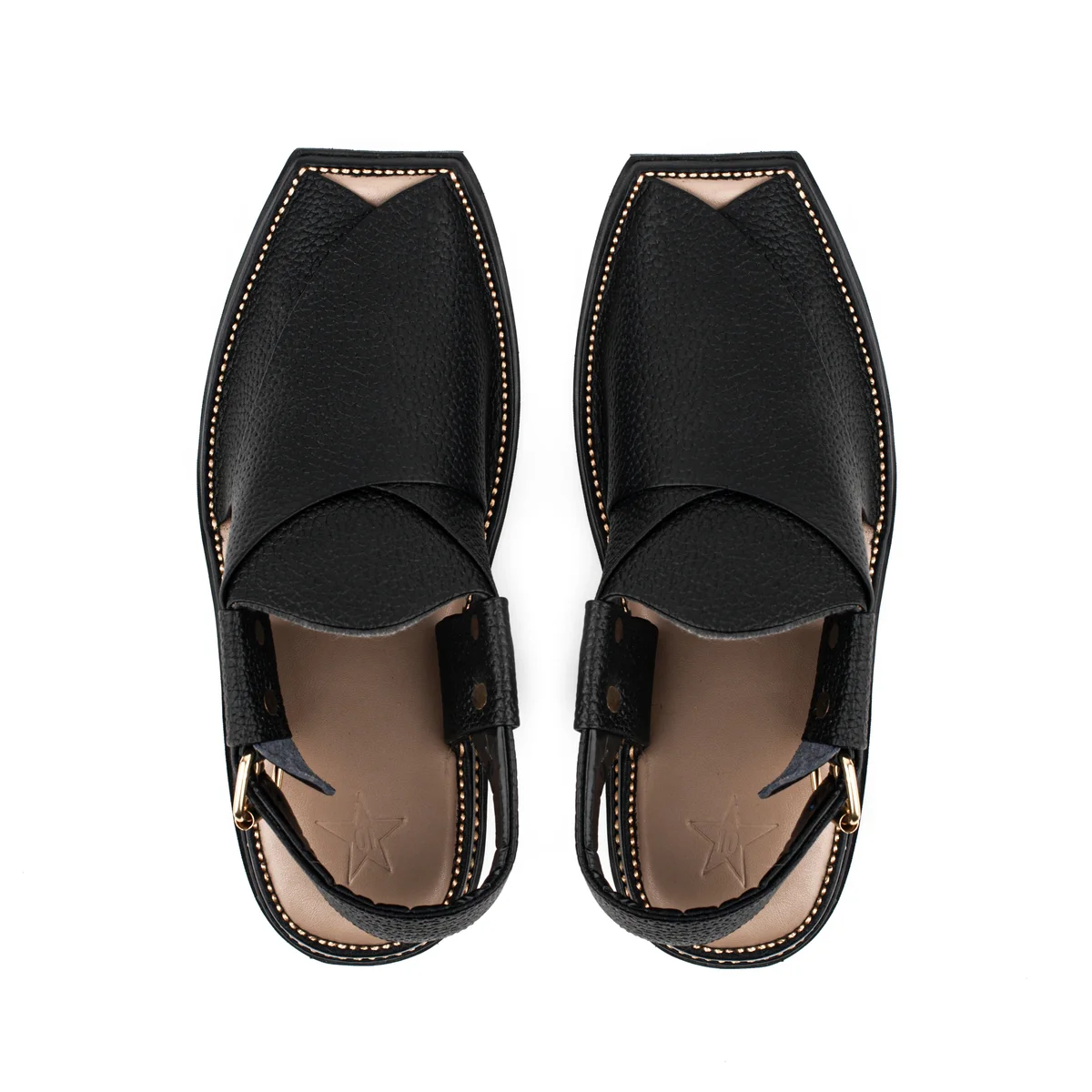 Black and Gold Textured Peshawari Sandal - view 4