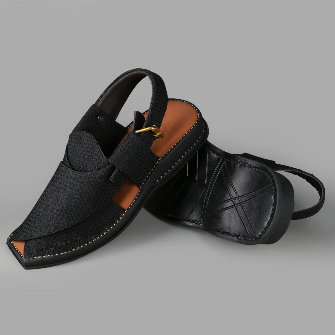 BLACK JACQUARD PESHAWARI CHAPPALS - view 4