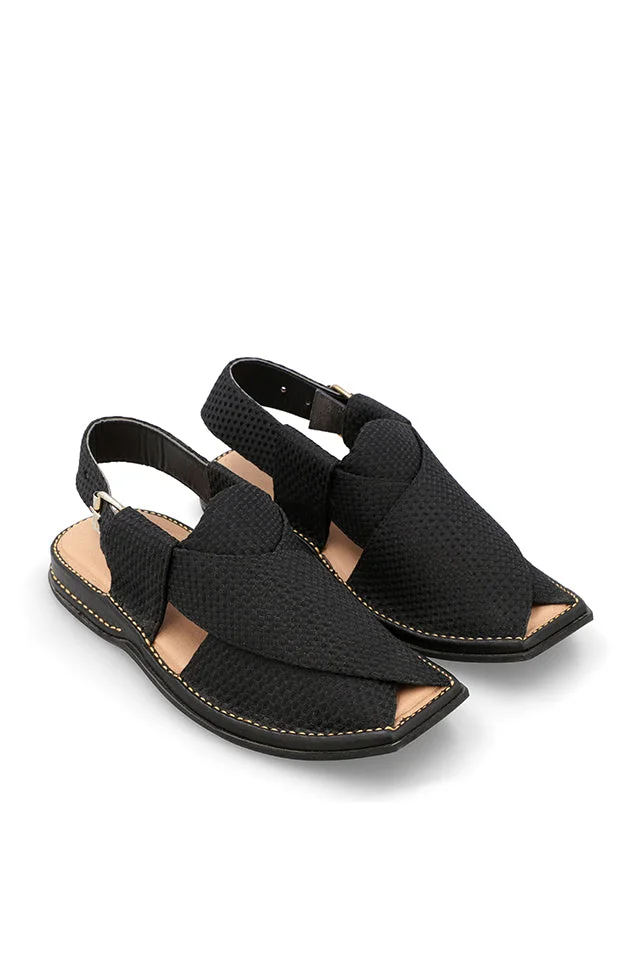 BLACK JACQUARD PESHAWARI CHAPPALS - view 5