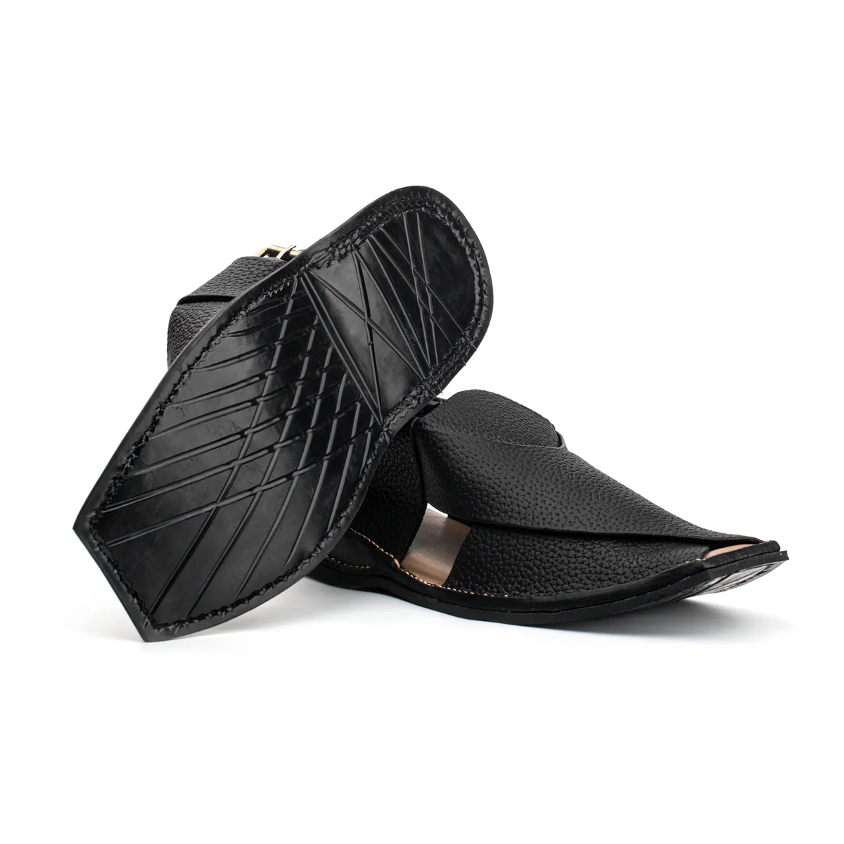 Black and Gold Textured Peshawari Sandal - view 5